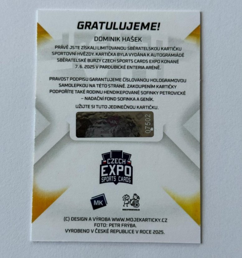 Dominik Hašek 2025 MK EXPO Autograph Pardubice 1of150