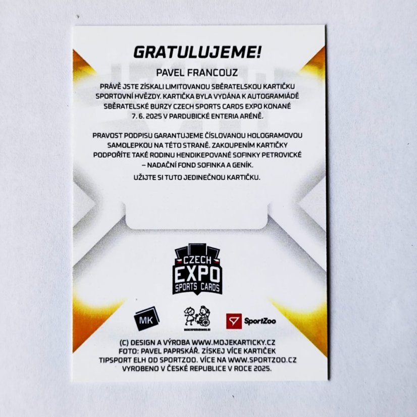 Pavel Francouz 2025 MK EXPO Pardubice - podpisová kartička