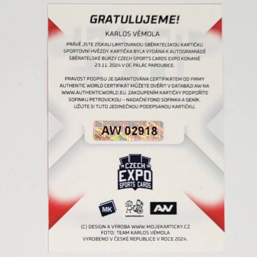 Karlos Vémola 2024 MK EXPO Pardubice Autograph Silver Rainbow + certifikát AW